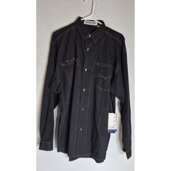 VTG Bugle Boy Long Sleeve Metal Button Up Black Western Shirt Men's Sz L NEW - Picture 2 of 13